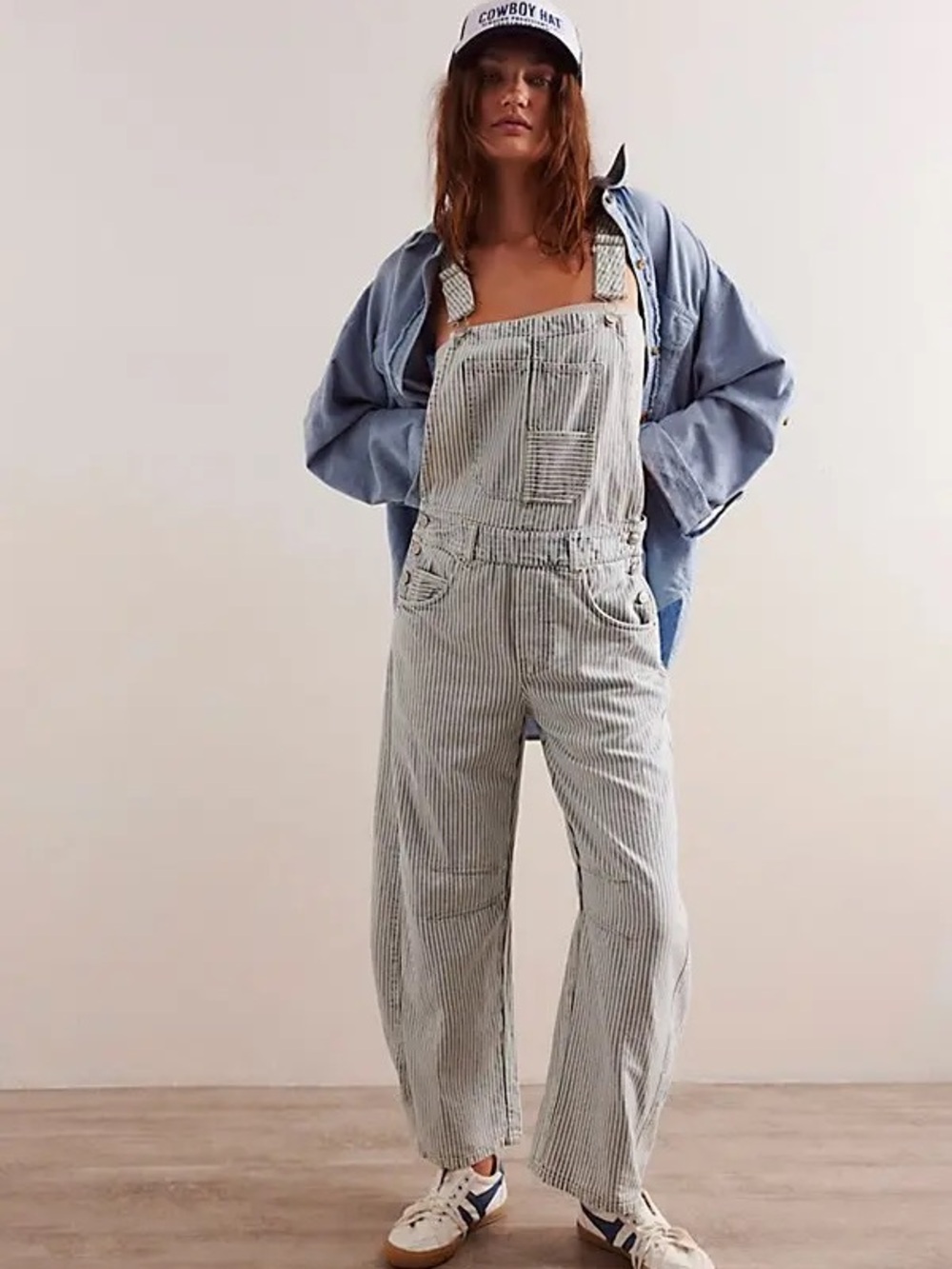 We The Free Striped Overalls - White & Gray